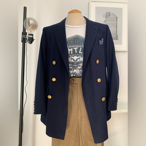 Navy Double-Breasted Blazer with Gold Buttons - Picture 2 of 10